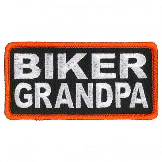 BIKER GRANDPA, PATCH, Thread Rayon Iron-On Heat Sealed Backing / Sew-On Embroidered PATCH - 4" x 2"