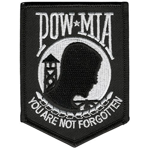 POW MIA, High Thread Embroidered Exceptional Quality Iron-On/Saw-On Rayon Hook & Loop Fastener - PATCH - Size - 3" x 4"