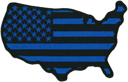 US MAP BLUE COUNTRY FLAG PATCH, US Flag Embroidered Artwork Heat Sealed Backing Sew-On / Iron-On Patch - 4" x 2.75"