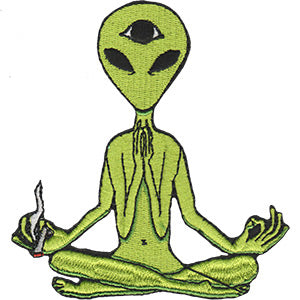 ZEN ALIEN - Embroidered Iron On PATCH, Original Extra-terrestrial Artwork, 3.6" x 4"