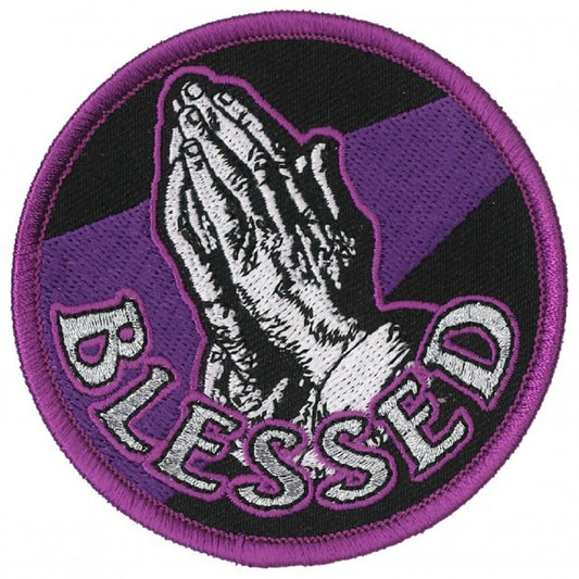 BLESSED WITH PRAYING HANDS, Bikers PATCH, Thread Rayon Iron-On Heat Sealed Backing / Sew-On Embroidered PATCH - 3" x 3"
