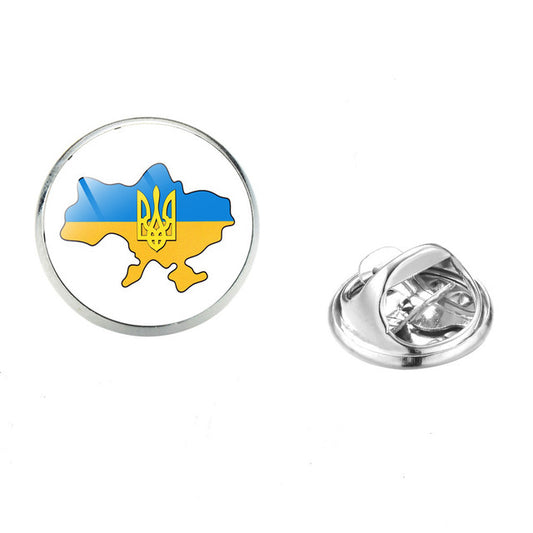 UKRAINE FLAG MAP PIN, The Tryzub Brooch Pin, The Ukrainian Symbol & Map of Ukraine with Glass Top Lapel PIN, 1.6cm