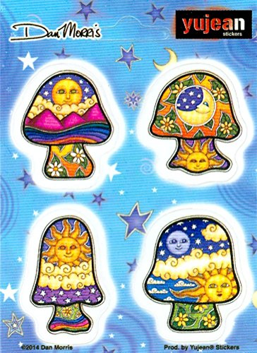 Mini Mushrooms - Dan Morris, Waterproof Vinyl Sticker DECAL for Car Bumper Skateboard Laptop Luggage - 3.25" x 4.5"