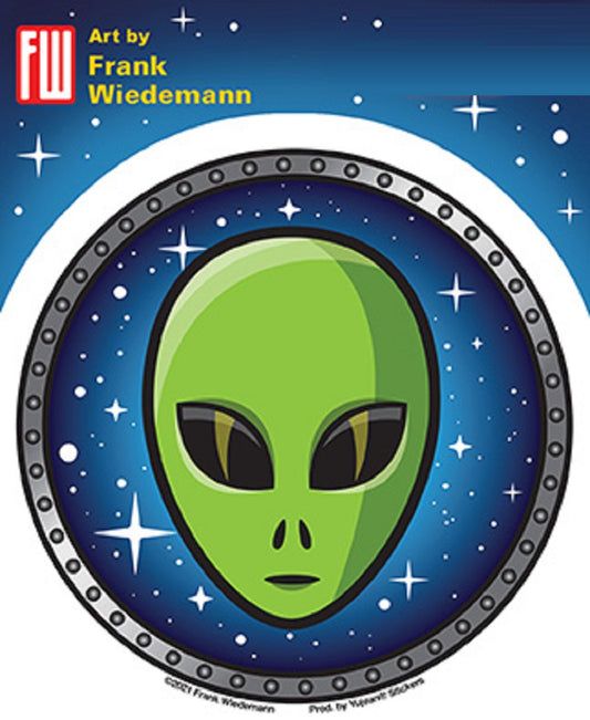 SPACE ALIEN STICKER - Frank Wiedemann Art's Weather Resistant, Extra Long Lasting Orignal In / Out Door Die-Cut Sticker