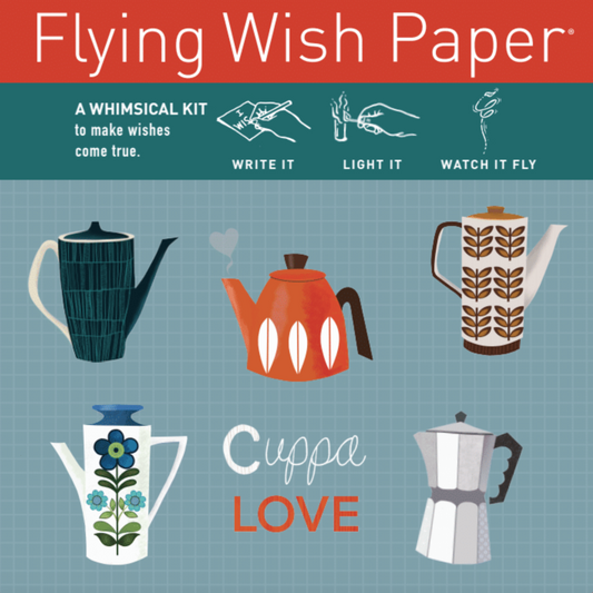 FLYING WISH PAPER® "CUPPA LOVE" - Write it, Light it, Watch it Fly - Perfect Gift Wish Paper - 5" x 5" - Whimsical Mini Kit