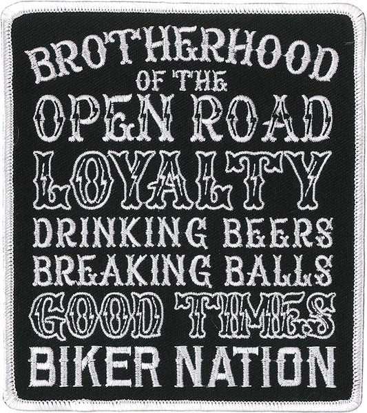 BROTHERHOOD OF THE OPEN ROAD BIKER NATION, PATCH - High Thread Iron-On Heat Sealed Backing Sew-On Patch - 4.5" x 5"