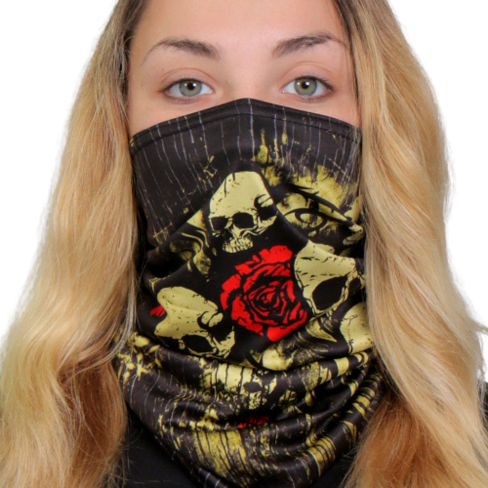 SKULL BOUQUET, TUBE NECK GAITER - Soft Breathable 100% Polyester Microfiber Lined Neck Warmer Face Cover NECK GAITER MASK