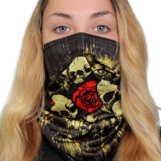 SKULL BOUQUET, TUBE NECK GAITER - Soft Breathable 100% Polyester Microfiber Lined Neck Warmer Face Cover NECK GAITER MASK