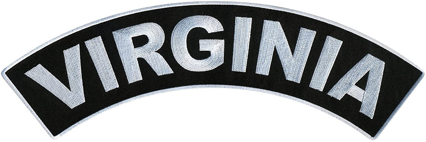 VIRGINIA TOP ROCKER, PATCH - US States Virginia High Thread Iron-On Heat Sealed Backing Sew-On Large Patch - 12” x 3”