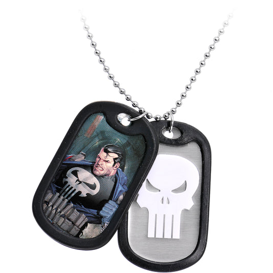 Marvel Punisher Necklace - White Skull Double Dog Tag Pendant Necklace Ball Chain - Size - 22