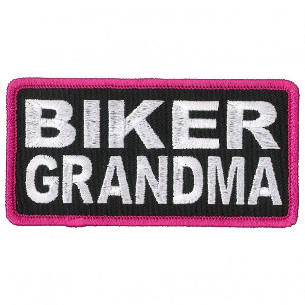 BIKER GRANDMA, PATCH, Thread Rayon Iron-On Heat Sealed Backing / Sew-On Embroidered PATCH - 4" x 2"