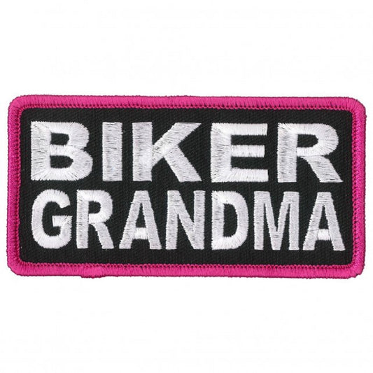BIKER GRANDMA, PATCH, Thread Rayon Iron-On Heat Sealed Backing / Sew-On Embroidered PATCH - 4" x 2"