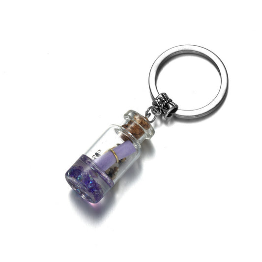 Drifting Bottle Charm Keychain - Drift Glass Message Bottle Key Ring - Purple