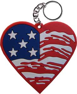 LOVE RED, WHITE, & BLUE HEART - Original Artwork 3D Rubber Keychain, Size - 3"