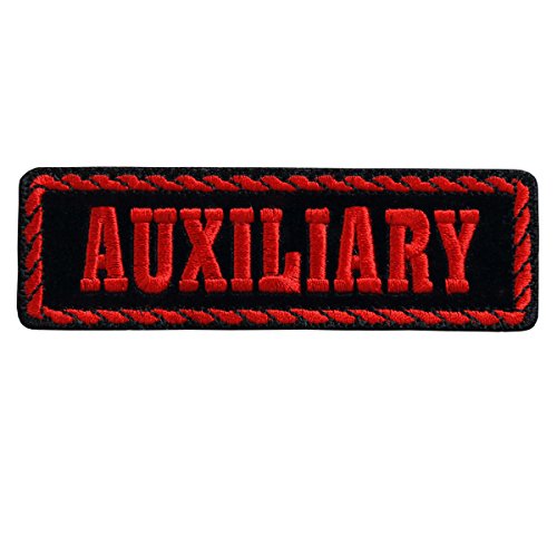 RED OFFICER AUXILIARY, Embroidered Iron-On / Saw-On Rayon PATCH - 4" x 1", Exceptional Quality
