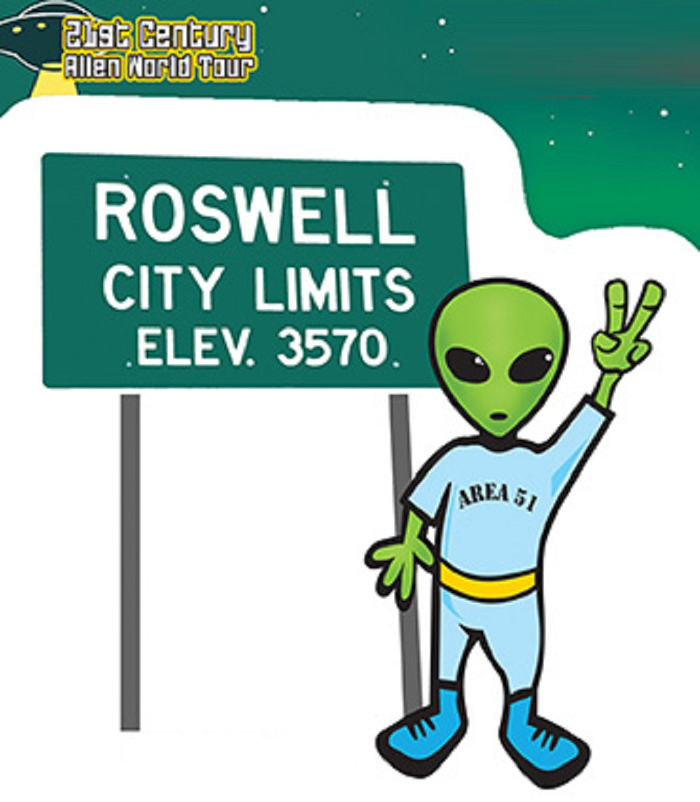 ROSWELL ALIEN CITY LIMITS ELEV. 3570 STICKER - 21st Century Allien World Tour Weather Resistant Long Lasting Sticker