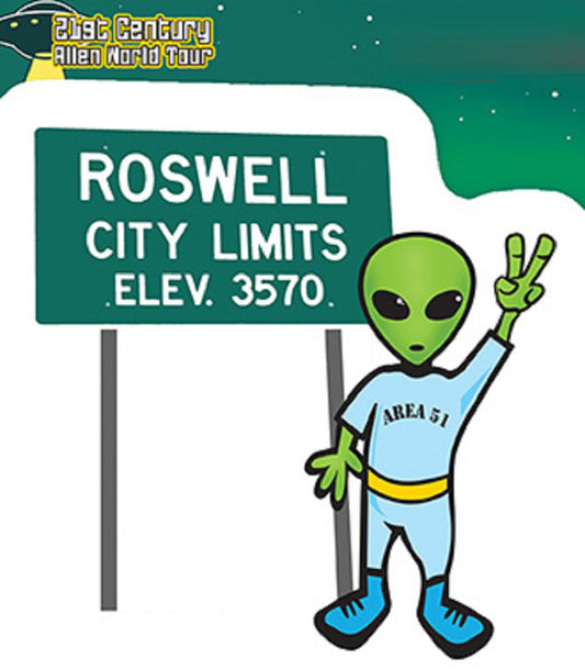 ROSWELL ALIEN CITY LIMITS ELEV. 3570 STICKER - 21st Century Allien World Tour Weather Resistant Long Lasting Sticker