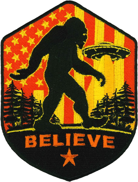 BELIEVE BIGFOOT PATCH - High Thread Rayon Iron-On Heat Sealed Backing Sew-On Patch - 3" x 4"