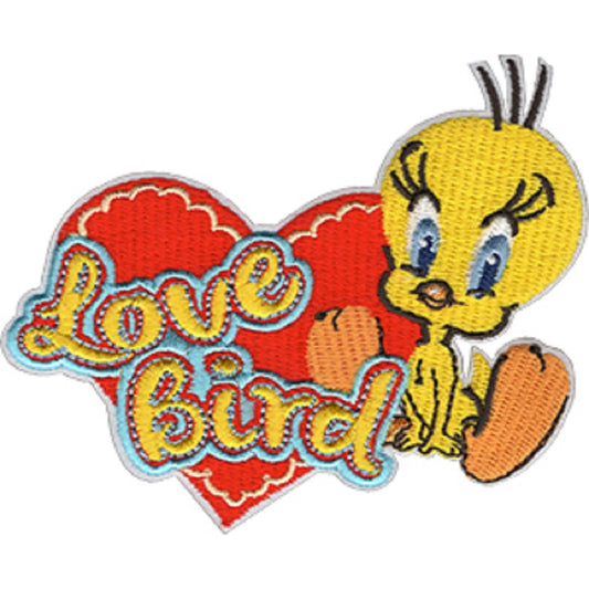 LOONEY TUNES TWEETY LOVE BIRD PATCH - Looney Tunes Tweety Bird Love Embroidered Artwork Iron Sew-On PATCH - 3.25" x 4"