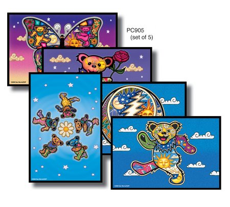 Dancing Bear - Dan Morris, Grateful Dead Set of 5 Mailable POSTCARD Travel Invitations Holiday Thank you Cards - 4" x 6"