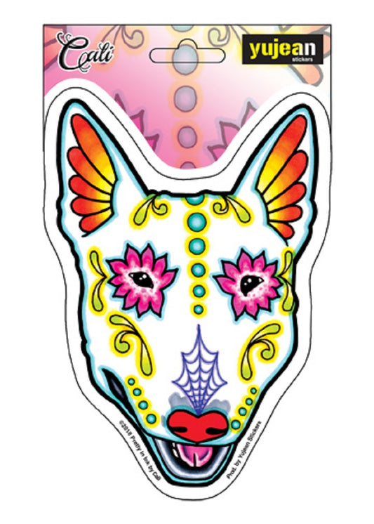 CALI'S BULL TERRIER STICKER - Cali's Bull Terrier Orignal Artwork Premium In/Out Door Decal Die-Cut STICKER, 3.8" x 5.4"
