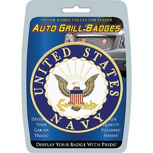 UNITED STATES NAVY - High Quality Polished Finish, Weatherproof Car Auto Grill Honor Badge - 3"