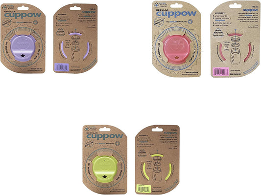 CUPPOW Original Regular Mouth Canning Jar Drinking Lid, Lavender/Pink/Chartreuse, Made in USA (3-Pack)