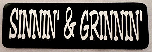 Sinnin' and Grinnin' Motorcycle Helmet Stickers - Novelty Artwork Decals, 4 x 1"