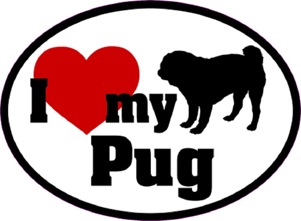 I LOVE MY PUG Sticker - Orignal Artwork Vinyl - Dog Lover's Oval Decal Sticker - 3.5" x 4.75"