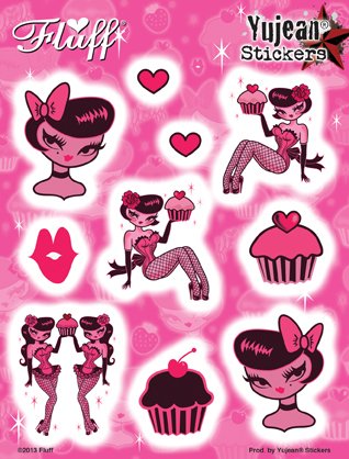 Fluff, Famed Sweets Cupcake Girls Multi Sticker Decal SET - 4.7 " x 5" (All) - Weather/UV Resistant, Vinyl Die-Cut DECAL