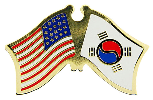 INTERNATIONAL, USA & KOREA Cross Flags - Original Artwork, Expertly Designed PIN - 1.125"