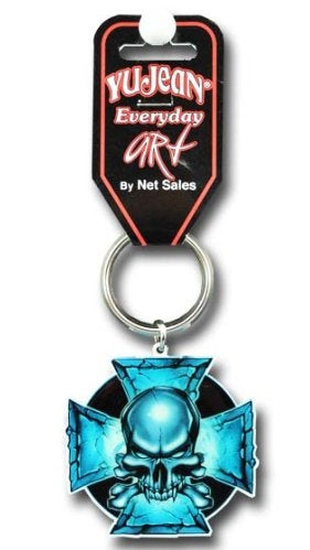 Top Heavy - Blue Skull and Iron Cross - Metal Keychain