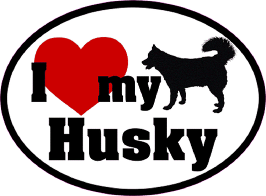 I LOVE MY HUSKY Sticker - Orignal Artwork Vinyl - Dog Lover's Oval Decal Sticker - 3.5" x 4.75"