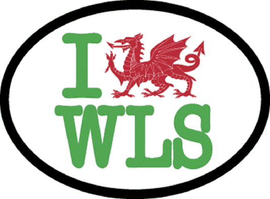 I LOVE WALES Sticker - Orignal Artwork Vinyl - Reflective British Oval Decal Sticker - 3.5" x 4.75"