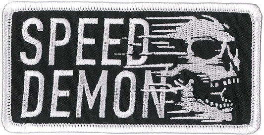 SPEED DEMON SKULL, PATCH - High Thread Iron-On Heat Sealed Backing Sew-On Biker's Patch - 4" x 2"
