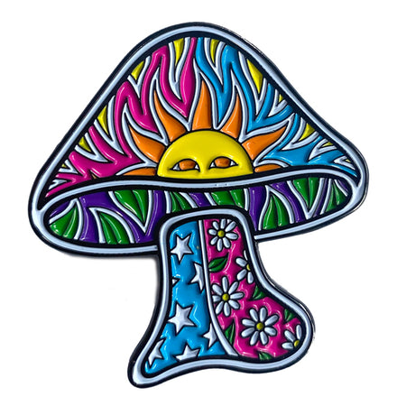 DAN MORRIS SUN MUSHROOM PIN - Mushroom w/ Extra Thick Raised Epoxy Resin Shiny Enamel Lapel Pin - 2" x 1.9"