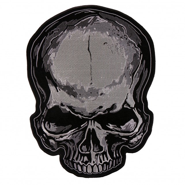 JUMBO SKULL GRAY, High Thread Embroidered Iron-On / Saw-On, Heat Sealed Backing Rayon PATCH - 6" x 8"