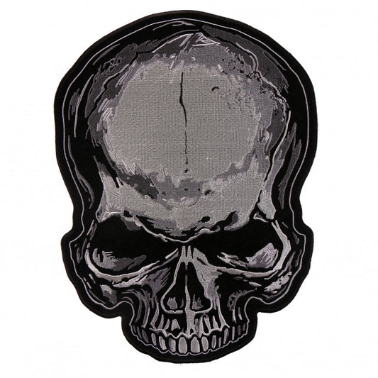 JUMBO SKULL GRAY, High Thread Embroidered Iron-On / Saw-On, Heat Sealed Backing Rayon PATCH - 6" x 8"