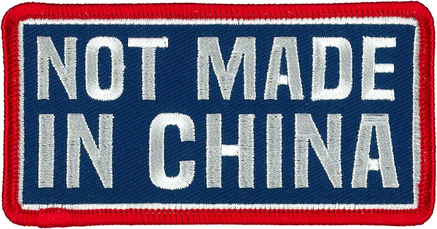 NOT MADE IN CHINA PATCH - High Thread Rayon Iron-On Heat Sealed Backing Sew-On Patch - 4" x 2"