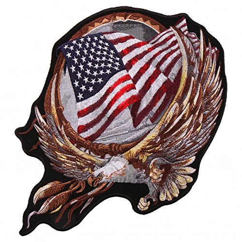 HOOP EAGLE, High Thread Embroidered Iron-On / Saw-On, Heat Sealed Backing Rayon PATCH - 4" x 3"