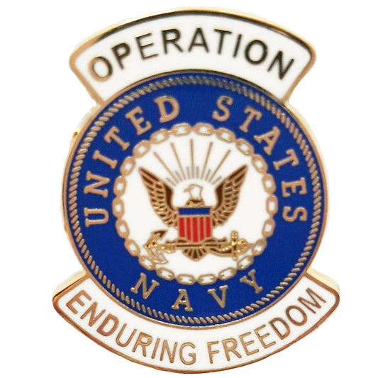 U.S. WAR ON TERROR & DESERT WARFARE, OPERATION ENDURING FREEDOM USN LOGO - PIN - 1.0625"