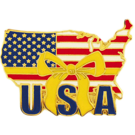 USA & PATRIOTIC, USA MAP & YELLOW RIBBON - Original Artwork, Expertly Designed PIN - 1.125"