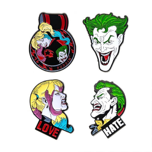 Joker Harley Quinn Face, Original Artwork - Enamel Pin Set (4 piece)