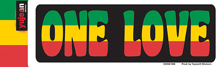 ONE LOVE STICKER - One Love in Green Yellow & Orange Weather Resistant In / Out Door Die-Cut Decal Sticker - 2.2" x 6"