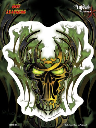 Toxic Green Biker Skull Metal Edge 6x8 Large Die-Cut Decal STICKER