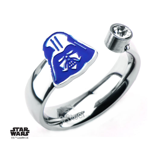 Star Wars, Purple Enamel Darth Vader with Clear CZ Rings. Size - 6