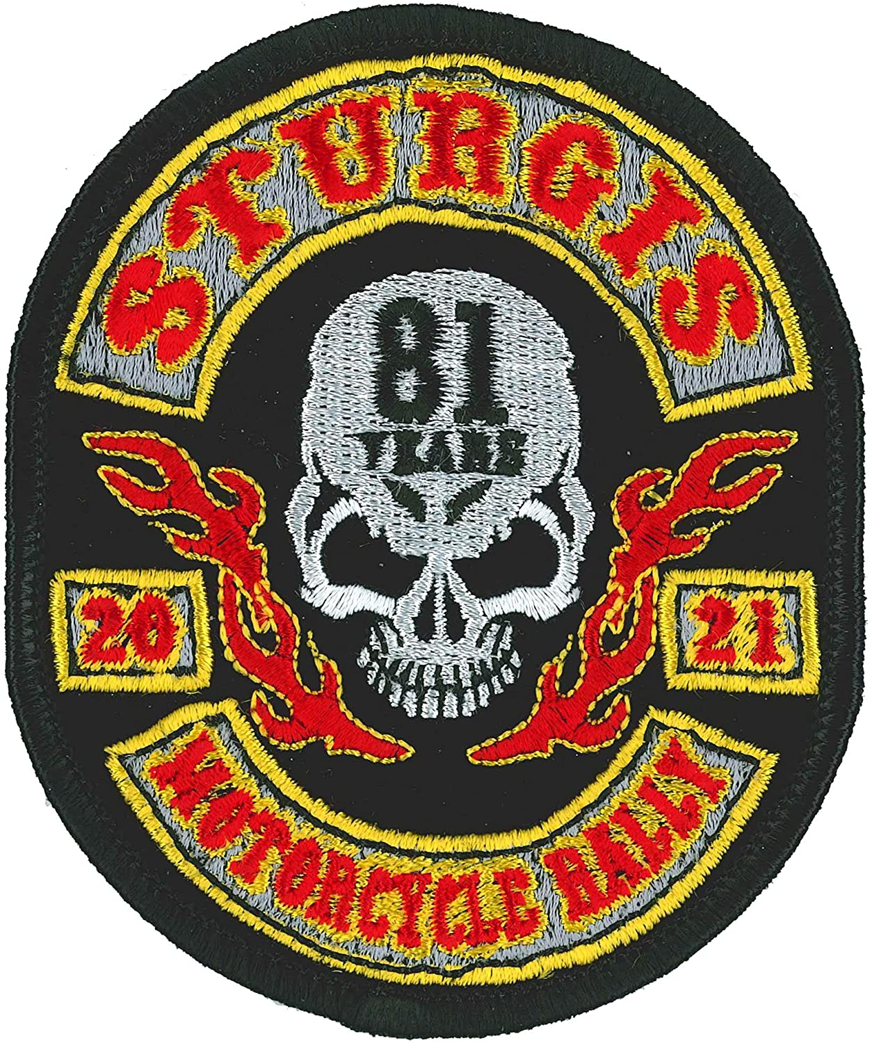 2021 STURGIS MOTORCYCLE RALLY 81 YEARS ROCKER SKULL, PATCH - High Thread Iron-On Heat Sealed Backing Sew-On Biker's Patch - 3" x 3.5"