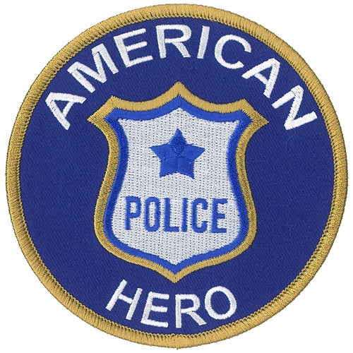 AMERICAN HERO PATCH - POLICE LOGO, Thread Rayon Patriotic Iron-On Heat Sealed Backing Sew-On PATCH - 4" Round
