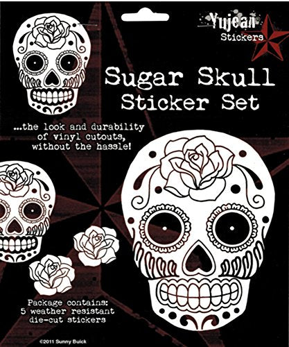 Sunny Buick - Rose Sugar Skull - Set of 5 White Stickers / Decals