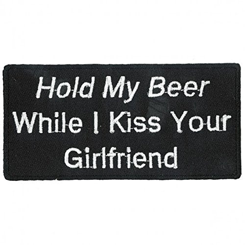HOLD MY BEER, Thread Embroidered Iron-On / Saw-On Rayon PATCH - 4" x 2"
